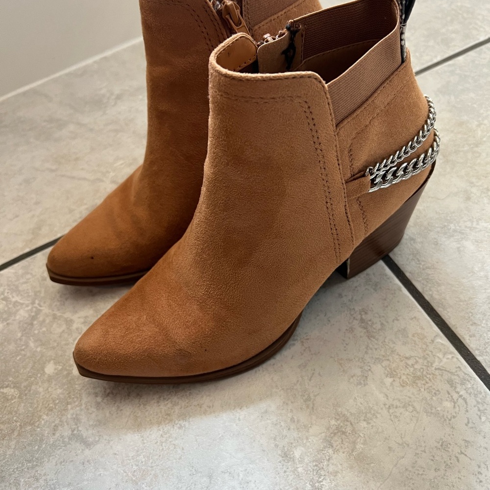 Soda Brown Ankle Boots with Chain Accent